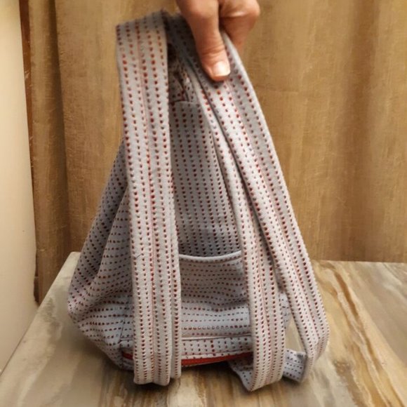 Double Handle Sling Purse Backpack Bag Blue Denim Polla Dot Red Multi Zippers - Picture 9 of 14